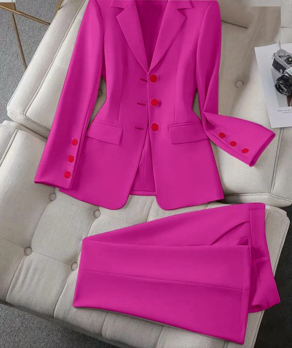 Women's Solid Color Minimalist Everyday Long Sleeve Blazer Jacket & Pants Set (C3894)