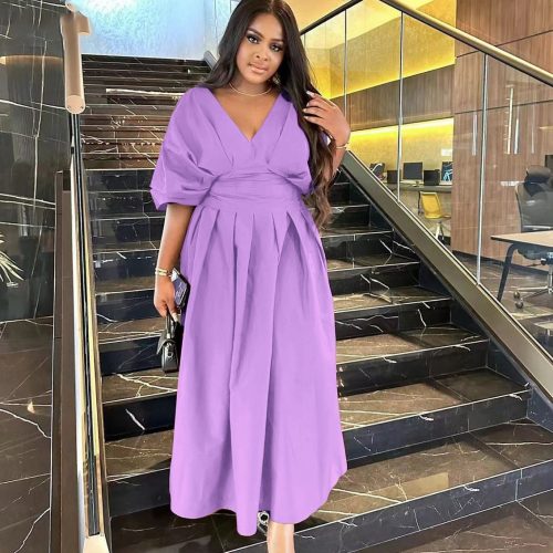 V-Neck Lantern Sleeve Bandage Cardigan Bridesmaid Dress (D3399)