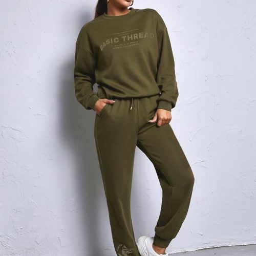 Letter Graphic Drop Shoulder Drawstring Hoodie & Sweatpants (C5549)
