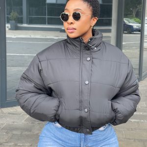 Woman's Zip Up Snap Button Padded Jacket - Image 2