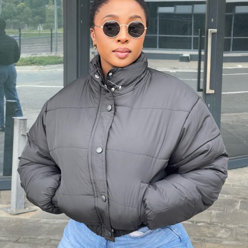 Woman's Zip Up Snap Button Padded Jacket