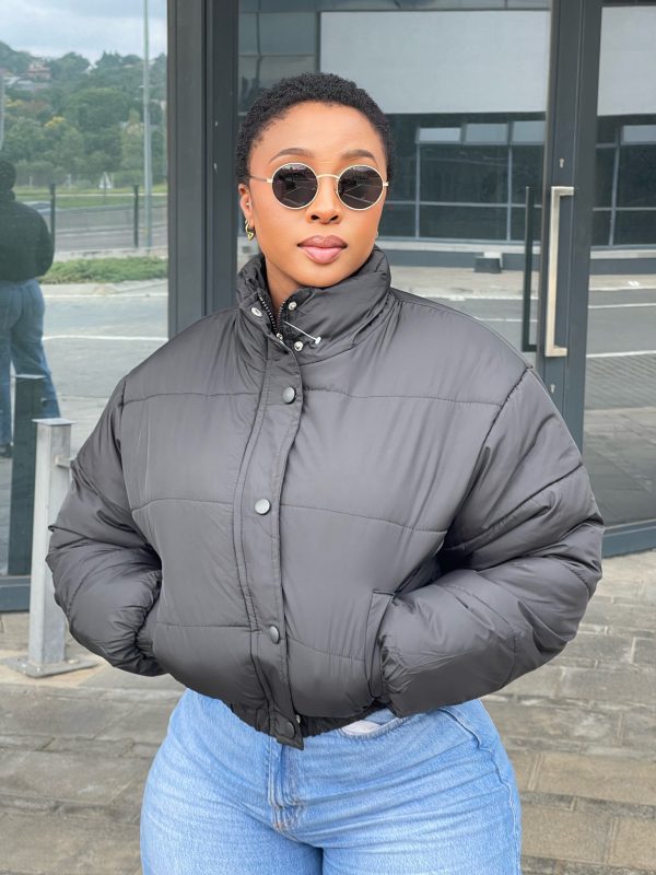 Woman's Zip Up Snap Button Padded Jacket