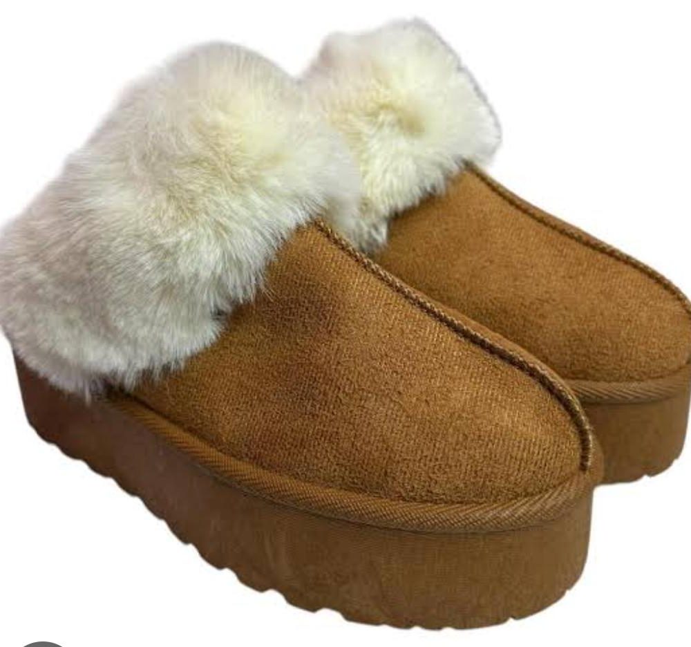 Ladies Comfy Fluffy Faux Fur Slip On Platform Slipper