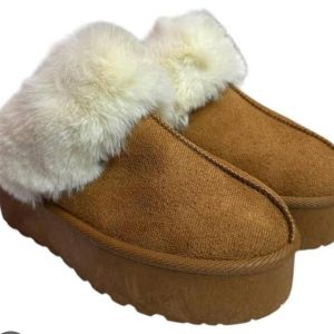 Ladies Comfy Fluffy Faux Fur Slip On Platform Slipper