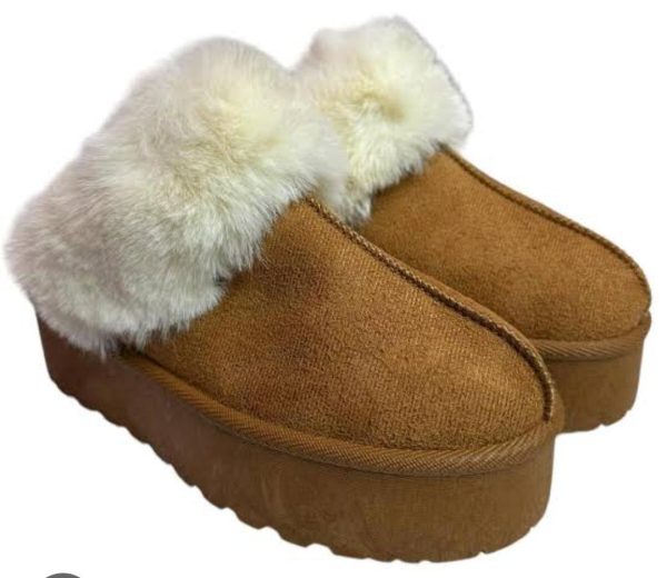 Ladies Comfy Fluffy Faux Fur Slip On Platform Slipper