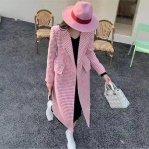 Sweet Plaid Print Double Breasted Long Coat (C4391) - Image 5