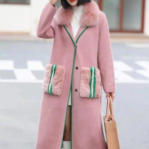 Women Genuine Fox Fur Collar Sleeve Coat (C3840) - Image 3