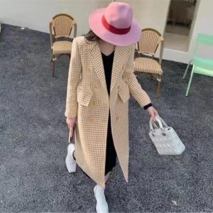 Sweet Plaid Print Double Breasted Long Coat (C4391) - Image 3