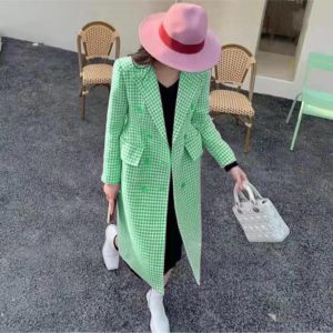 Sweet Plaid Print Double Breasted Long Coat (C4391) - Image 2