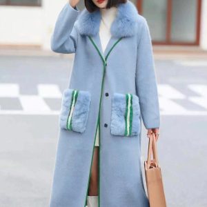 Women Genuine Fox Fur Collar Sleeve Coat (C3840) - Image 4
