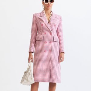 Sweet Plaid Print Double Breasted Long Coat (C4391) - Image 4