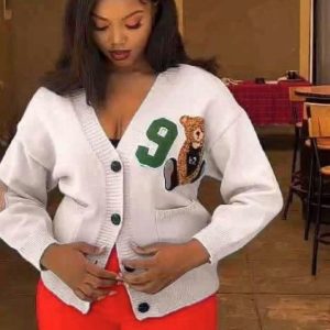 V-Neck Bear Embroidered Oversized Cardigan (YB0036) - Image 6