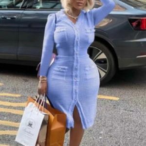 Formal Knitted Long Sleeve Midi Dress (YB21011) - Image 4