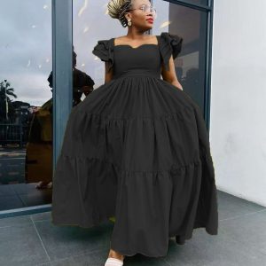 Elegant Ruffle Trimmed A-line Maxi dress (A1355) - Image 2