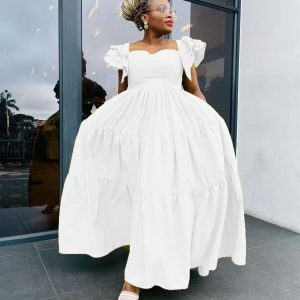 Elegant Ruffle Trimmed A-line Maxi dress (A1355) - Image 3