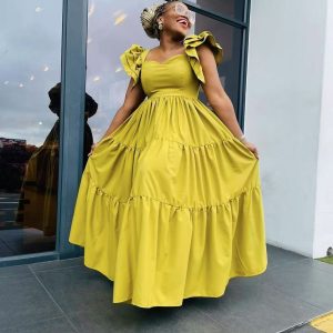 Elegant Ruffle Trimmed A-line Maxi dress (A1355)