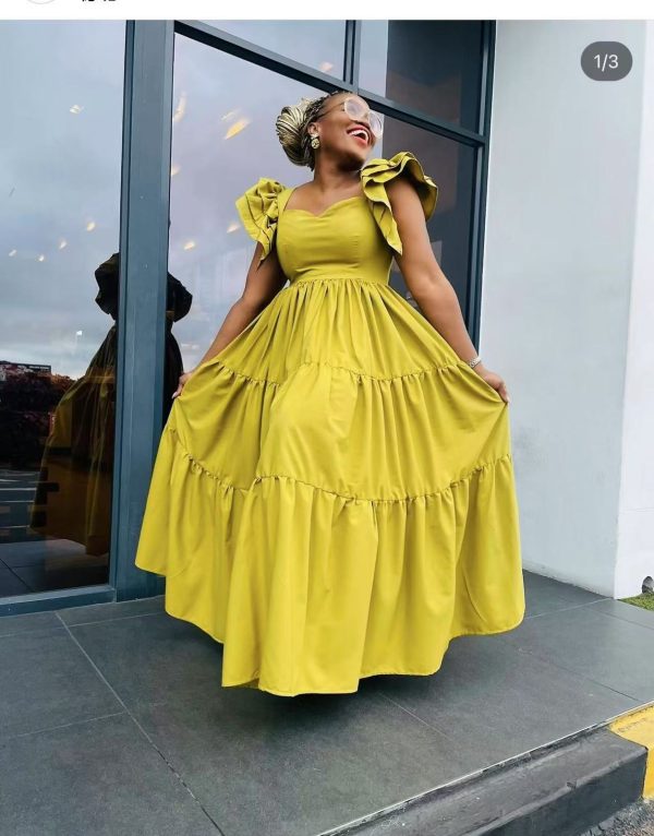 Elegant Ruffle Trimmed A-line Maxi dress (A1355)