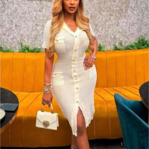 Formal Knitted Long Sleeve Midi Dress (YB21011) - Image 3