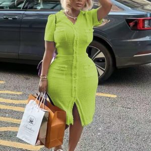 Formal Knitted Long Sleeve Midi Dress (YB21011) - Image 2