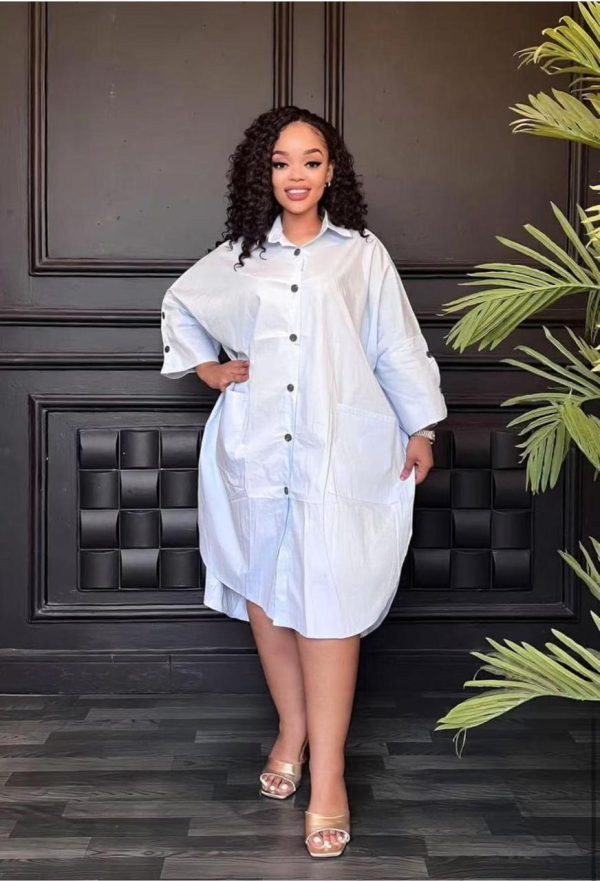 Oversized Button-Up Shirt Dress