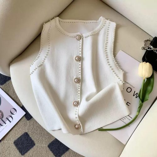Woman's Sleeveless Knitted Cropped Sweater Top (YB21018)