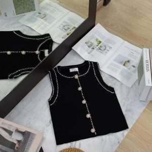 Woman's Sleeveless Knitted Cropped Sweater Top (YB21018) - Image 2