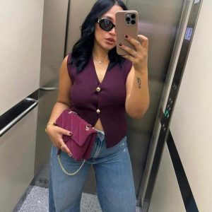 Sleeveless Knitted Cropped Sweater Top (YB0043) - Image 2