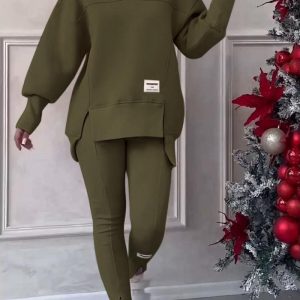 Women's Hoodie Sweatshirt  Loose Irregular Top & Leggings Pant Set (C5818)