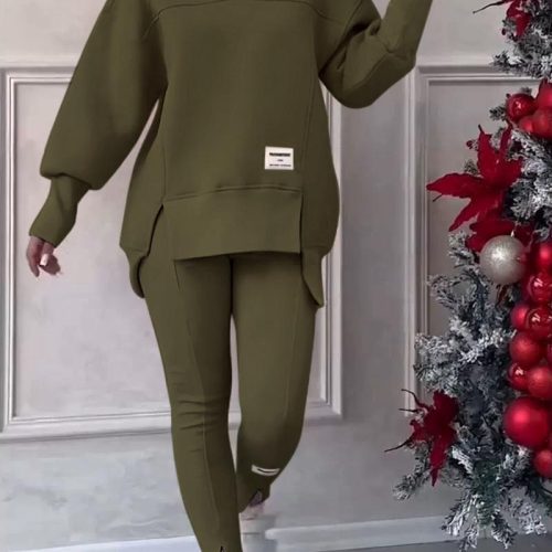 Women's Hoodie Sweatshirt  Loose Irregular Top & Leggings Pant Set (C5818)