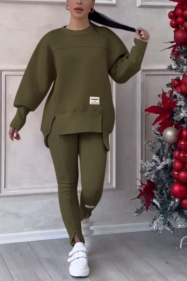 Women's Hoodie Sweatshirt  Loose Irregular Top & Leggings Pant Set (C5818)