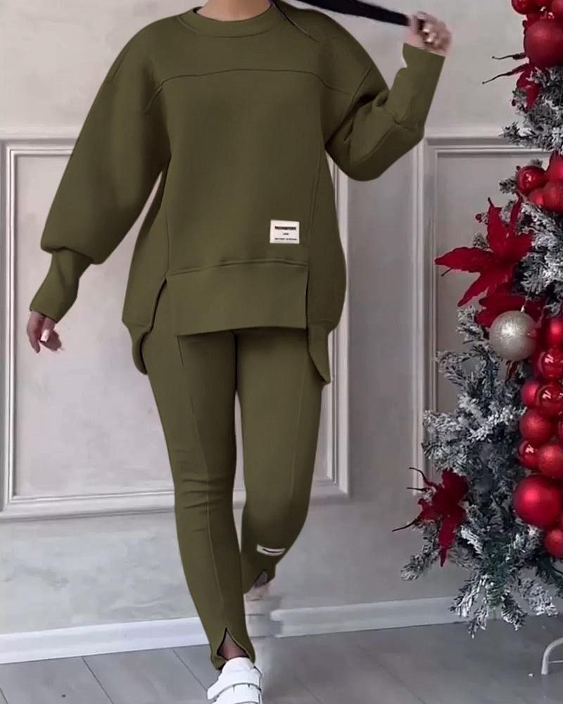 Women's Hoodie Sweatshirt  Loose Irregular Top & Leggings Pant Set (C5818)