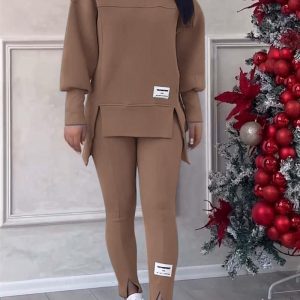 Women's Hoodie Sweatshirt  Loose Irregular Top & Leggings Pant Set (C5818) - Image 2