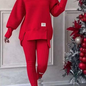 Women's Hoodie Sweatshirt  Loose Irregular Top & Leggings Pant Set (C5818) - Image 4