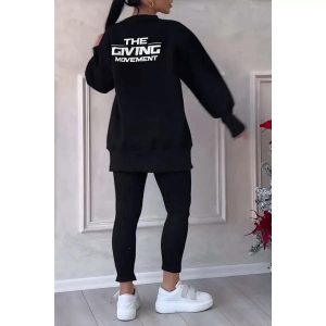 Women's Hoodie Sweatshirt  Loose Irregular Top & Leggings Pant Set (C5818) - Image 5
