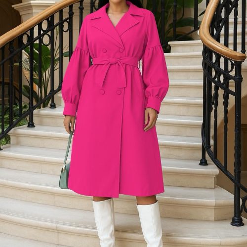 Solid Double Breasted Belted Trench Coat (C4368)