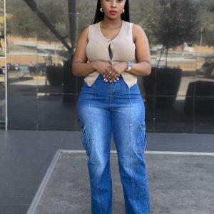 Woman’s High Waist Multi Cargo Jeans