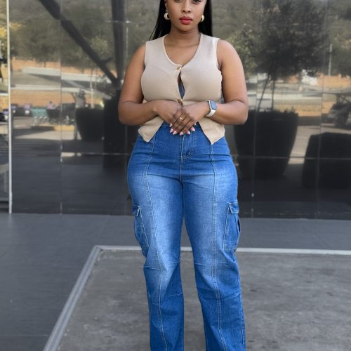 Woman’s High Waist Multi Cargo Jeans