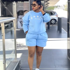 Woman's Street Plus Boyfriend Style Sweat Shorts Set (C5557)