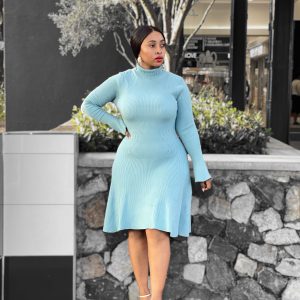Woman's Mock Neck Rib-knit Bodycon Dress (W4504)