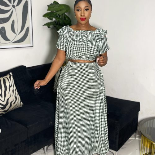 Woman's Polka Dot Skirt and Top Set (C3439)
