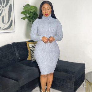 Turtleneck  Ribbed Knit Bodycon Dress (ZM8021) - Image 2