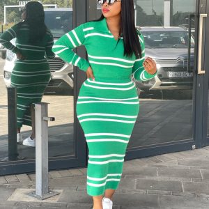 Sexy Knitted V-Neck Top and Skirt Set (W4425) - Image 2