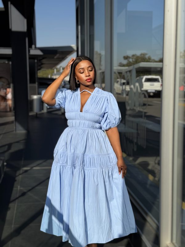 Elegant Bubble Sleeve Pleated Maxi Dress (C749)