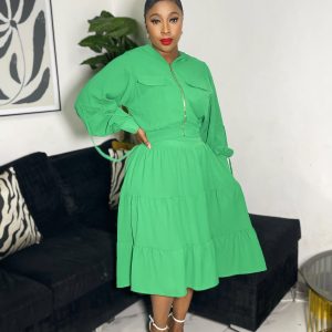 Woman’s Elegant Long sleeve Shirt & Skirt Set (C3087) - Image 4