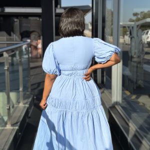 Elegant Bubble Sleeve Pleated Maxi Dress (C749) - Image 5