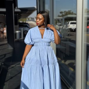 Elegant Bubble Sleeve Pleated Maxi Dress (C749) - Image 4