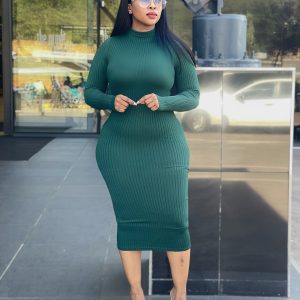 Women's Knit Ribbed Long Sleeve Dress