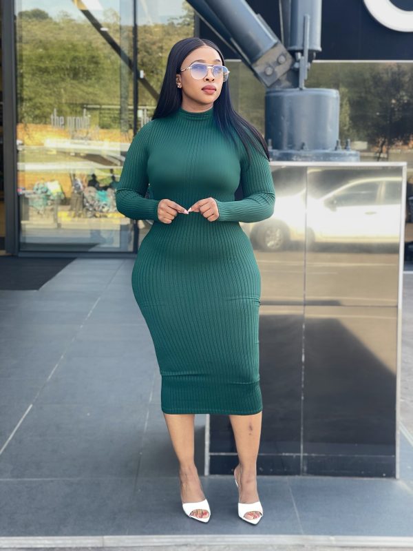 Women's Knit Ribbed Long Sleeve Dress