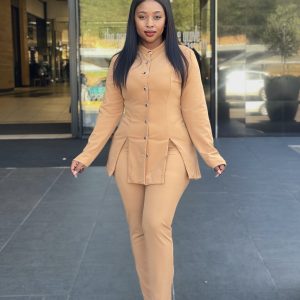 Women's Elegant Long sleeve  Buttoned Jacket And Pants Two-Piece Set (B31679)