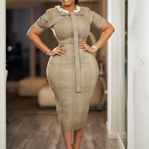 Vintage Square Print Slim Mid Dress (C793)